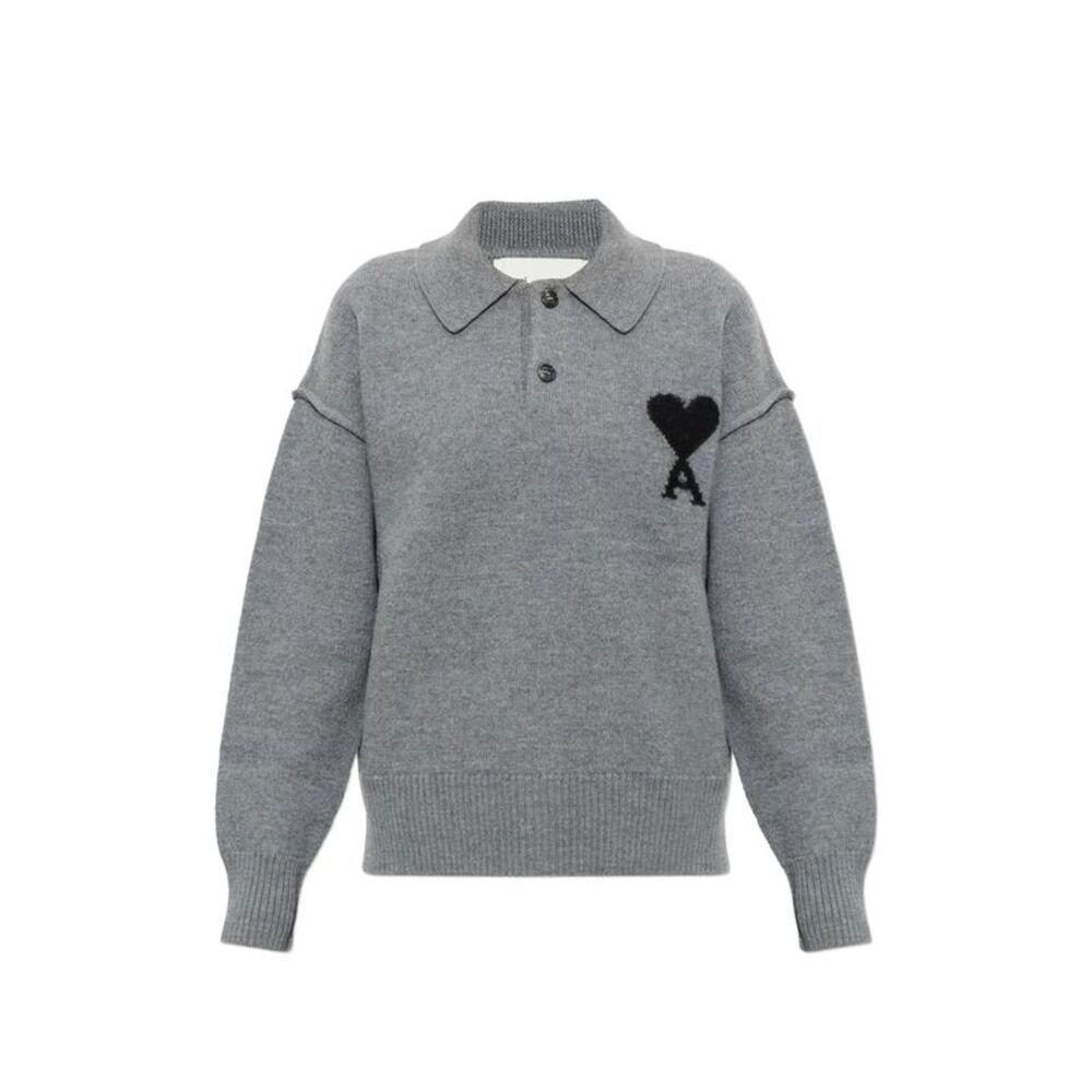 Ami Paris Grey Polo Shirts Men